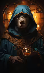 a man in a robe holding a ball