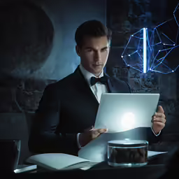 the man is using his ipad while looking at it