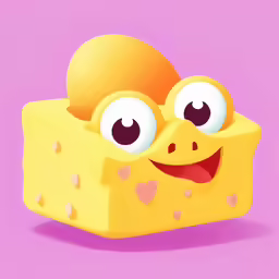 a cartooned yellow block with heart eyes on a pink background