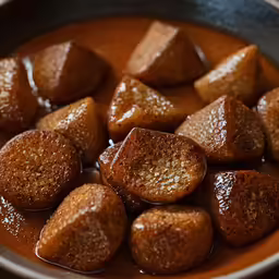 a pan filled with tofu pieces being cooked