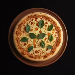 pizza made with cheese, basil and parmesan