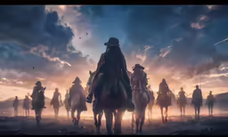 a group of men riding horses next to each other