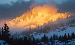 some very tall mountains covered in snow and clouds