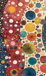 an abstract painting with colorful dots and circles