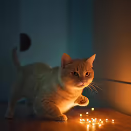 an orange cat is looking at a lit birthday cake