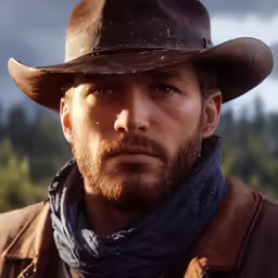 a man with a brown hat on top of his head