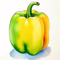 a large yellow bell pepper sitting next to a green bell pepper
