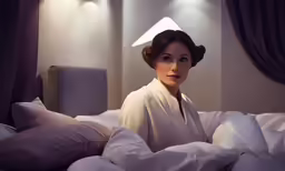 a woman laying on top of a bed in a bedroom