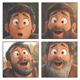 a face with different facial expressions and a mustache