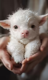 a close up of a baby sheep being held