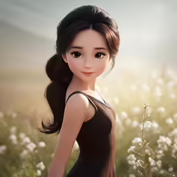 a close up of a doll standing in a field