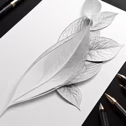 a drawing of two leaves and a pen