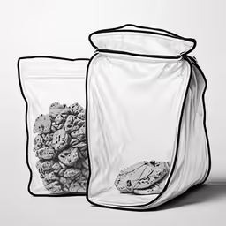 two bags with snacks sitting inside of them