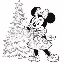 minnie mouse near a christmas tree
