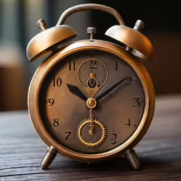 an old gold clock is displayed on the table