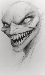 a drawing of a scary face, with teeth and an open mouth