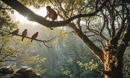 a small group of animals perched on top of a tree
