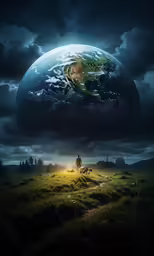 the sky is dark and dark, while there is the earth above the clouds
