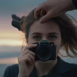 a person holding up an old camera to take a photo