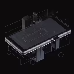 the top side of a tablet computer surrounded by glass
