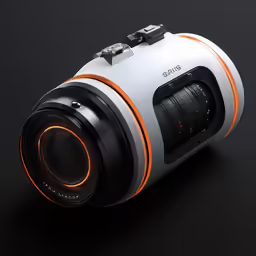 an image of a white and orange camera