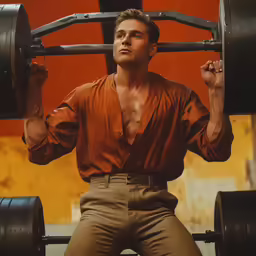 a man lifting a barbell up over his shoulders