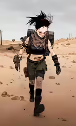 a female with multiple different skin colors is walking on sand
