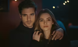 two young people pose for a picture in the dark