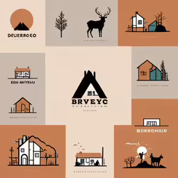 some logos are on the background of some buildings,the logos for some different type of buildings