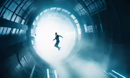 the person is running up into a tunnel
