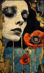 there is a piece of art made with flowers and faces