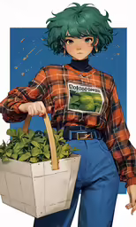 a drawing of a girl carrying an apple basket
