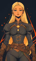 a woman in an armor and armor with a sword