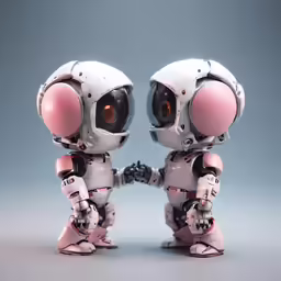 two small robot dolls talking next to each other