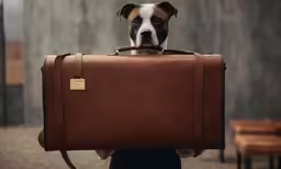 a dog with its head stuck in the luggage