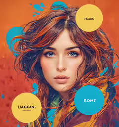 the collage has four circles surrounding a woman