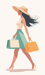 a woman wearing a hat carrying two bags