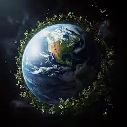 the earth is surrounded by many green leaves