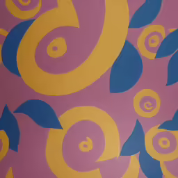 an abstract wallpaper design with blue and yellow leaf shapes