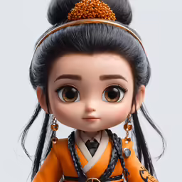 doll with hair wearing an orange top and earrings