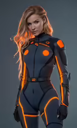 a woman is dressed in a futuristic suit