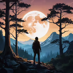 a man standing in front of a full moon