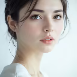 the woman is posing for this picture, wearing a white shirt