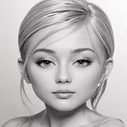 a rendering image of a female face with a ponytail