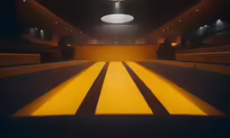 a very modern looking auditorium with rows and benches