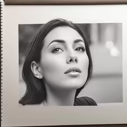 the woman is posing for the photo in the white frame