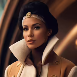 a women wearing gold headband and jacket