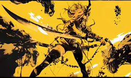 a drawing of a girl standing behind two giant knives