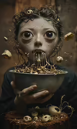 a woman holding a bowl of food on her hands