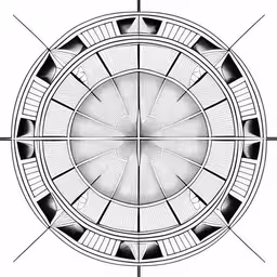 an art work showing an elaborate cross section of an object,a drawing with an oval structure with intersecting points